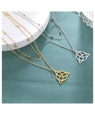 Triquetra Neckace Trinity Knot Necklace Celtic Knot Necklace for Women Witches Knot Necklace Celtic Jewelry double chain-silv...