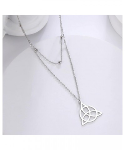 Triquetra Neckace Trinity Knot Necklace Celtic Knot Necklace for Women Witches Knot Necklace Celtic Jewelry double chain-silv...