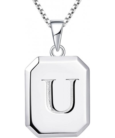 Initial Necklace 925 Sterling Silver Square Letter Pendant 26 Alphabet Necklace for Women Letter U $35.09 Necklaces