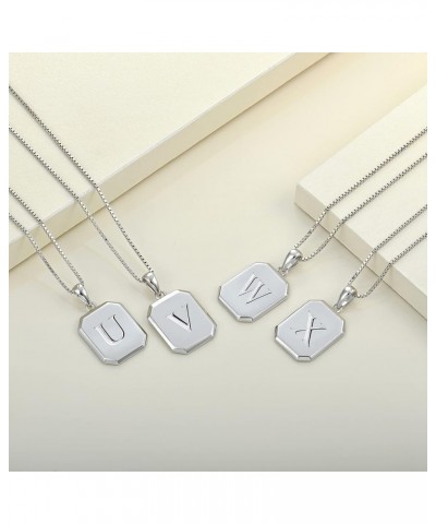 Initial Necklace 925 Sterling Silver Square Letter Pendant 26 Alphabet Necklace for Women Letter U $35.09 Necklaces