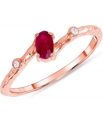 Elegant 14k Gold, Diamond and Rose Gold Genuine Oval Ruby Stackable Ring Genuine Birthstone Ring, 14k Yellow GOLD Red gemston...