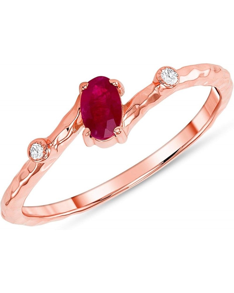 Elegant 14k Gold, Diamond and Rose Gold Genuine Oval Ruby Stackable Ring Genuine Birthstone Ring, 14k Yellow GOLD Red gemston...