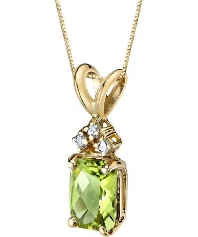 Solid 14K Yellow Gold Peridot and Diamonds Pendant for Women, Genuine Gemstone Birthstone, Radiant Cut, 7x5mm, 1 Carat total ...