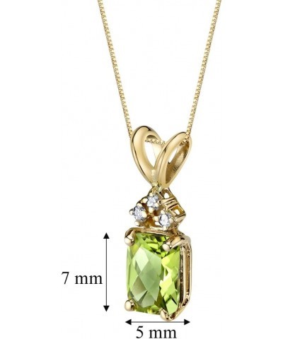 Solid 14K Yellow Gold Peridot and Diamonds Pendant for Women, Genuine Gemstone Birthstone, Radiant Cut, 7x5mm, 1 Carat total ...