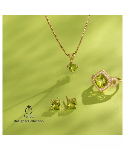 Solid 14K Yellow Gold Peridot and Diamonds Pendant for Women, Genuine Gemstone Birthstone, Radiant Cut, 7x5mm, 1 Carat total ...