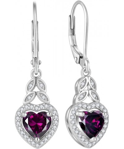 Heart Birthstone Earrings 925 Sterling Silver Leaf Leverback Dangle Drop Earrings with 5A Cubic Zirconia For Women Anniversar...