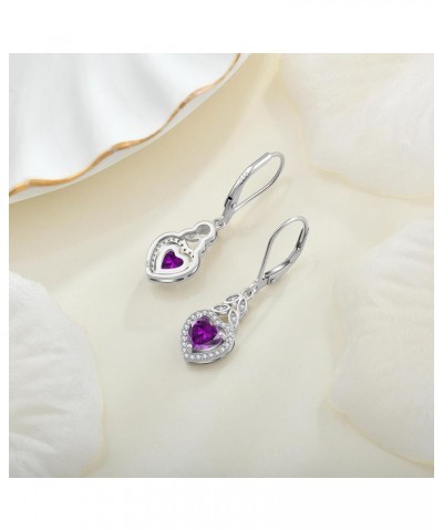 Heart Birthstone Earrings 925 Sterling Silver Leaf Leverback Dangle Drop Earrings with 5A Cubic Zirconia For Women Anniversar...