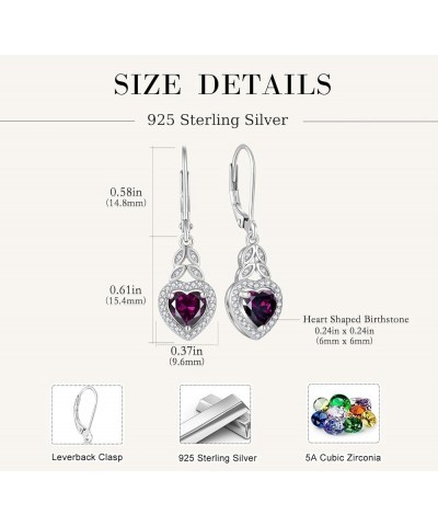 Heart Birthstone Earrings 925 Sterling Silver Leaf Leverback Dangle Drop Earrings with 5A Cubic Zirconia For Women Anniversar...