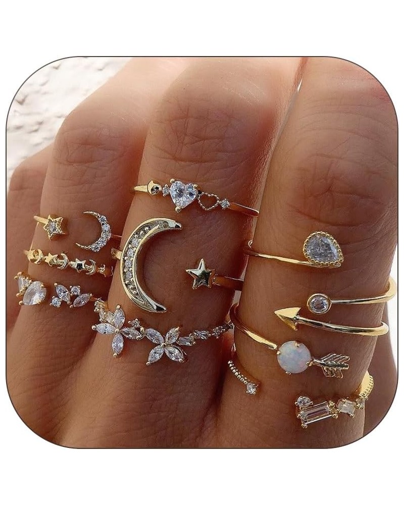 Stackable Rings Set for Women Teen Girls Trendy Stuff Boho Star Moon Love Knuckle Rings Turquoise Rings Cute Rings Jewelry Gi...