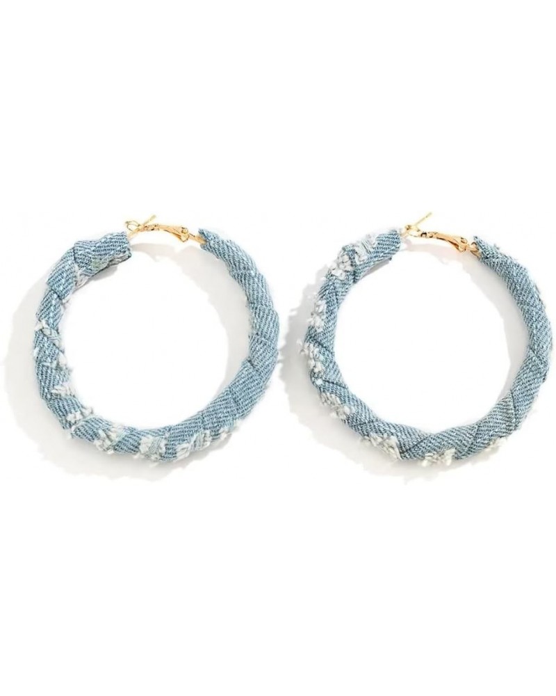 Vintage Bohemian Denim Hoop Earrings Large Circle Printed Earrings Statement Earrings Women'S Jewelry One Size Denim Blue Sma...