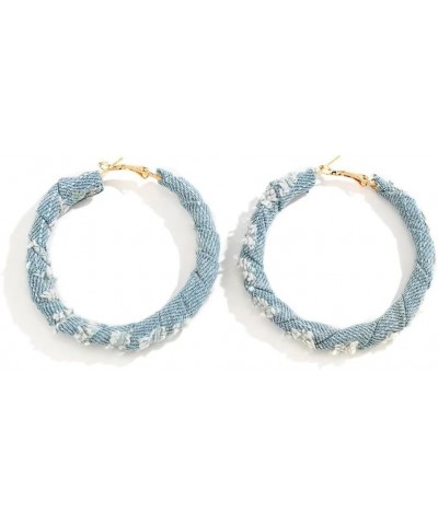 Vintage Bohemian Denim Hoop Earrings Large Circle Printed Earrings Statement Earrings Women'S Jewelry One Size Denim Blue Sma...