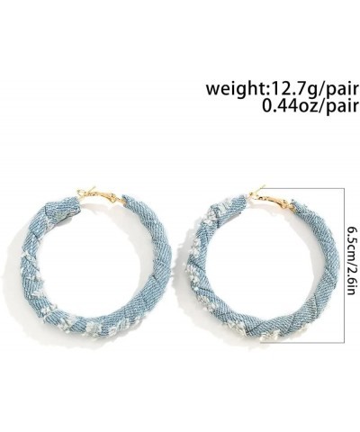 Vintage Bohemian Denim Hoop Earrings Large Circle Printed Earrings Statement Earrings Women'S Jewelry One Size Denim Blue Sma...