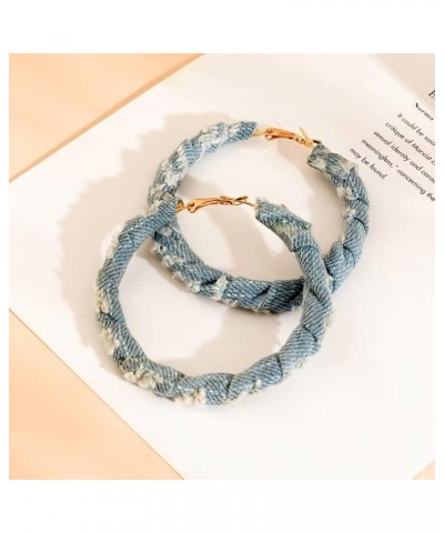 Vintage Bohemian Denim Hoop Earrings Large Circle Printed Earrings Statement Earrings Women'S Jewelry One Size Denim Blue Sma...