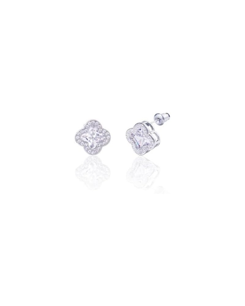 Women's 925 Sterling Silver AAA Cubic Zirconia Stud Earrings Flower Shape Four-leaf Clover Designs Diamond Cut Crystal Jewelr...