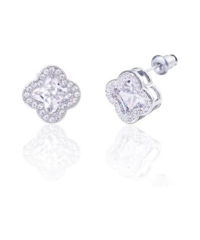 Women's 925 Sterling Silver AAA Cubic Zirconia Stud Earrings Flower Shape Four-leaf Clover Designs Diamond Cut Crystal Jewelr...