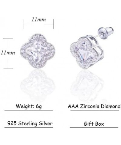 Women's 925 Sterling Silver AAA Cubic Zirconia Stud Earrings Flower Shape Four-leaf Clover Designs Diamond Cut Crystal Jewelr...