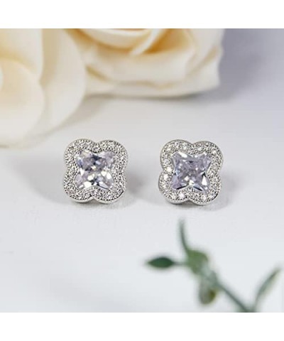 Women's 925 Sterling Silver AAA Cubic Zirconia Stud Earrings Flower Shape Four-leaf Clover Designs Diamond Cut Crystal Jewelr...