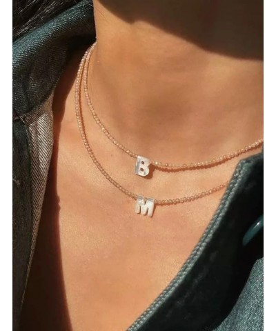 Beaded Initial Necklace with Pearl Letter Boho Summer Beach Layering Choker Necklace for Women S $7.83 Necklaces