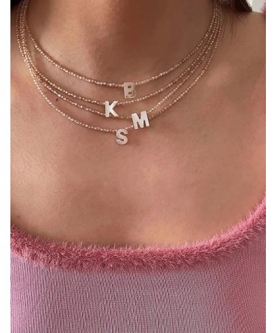 Beaded Initial Necklace with Pearl Letter Boho Summer Beach Layering Choker Necklace for Women S $7.83 Necklaces