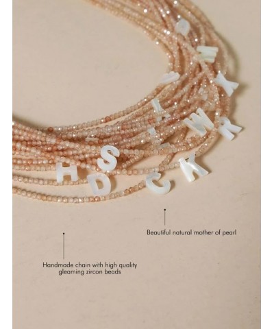 Beaded Initial Necklace with Pearl Letter Boho Summer Beach Layering Choker Necklace for Women S $7.83 Necklaces