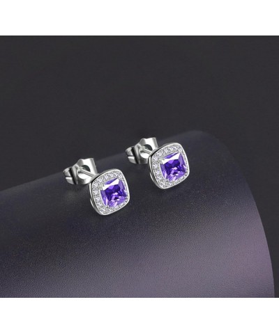 Hypoallergenic Gemstone Stud Earrings, Brilliant Cubic Zirconia Crystal Earrings, 925 Silver Posts Nickel Free, Created Diamo...