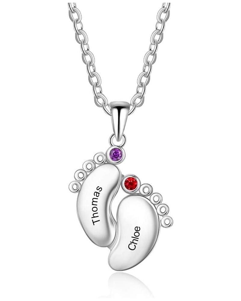 Mom Gifts Personalized Mothers Necklace Custom 1-4 Baby Feet Pendant Necklace for Mom with Birthstone New Mother Necklaces fo...