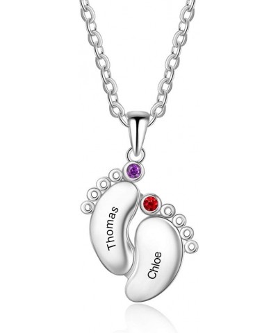 Mom Gifts Personalized Mothers Necklace Custom 1-4 Baby Feet Pendant Necklace for Mom with Birthstone New Mother Necklaces fo...