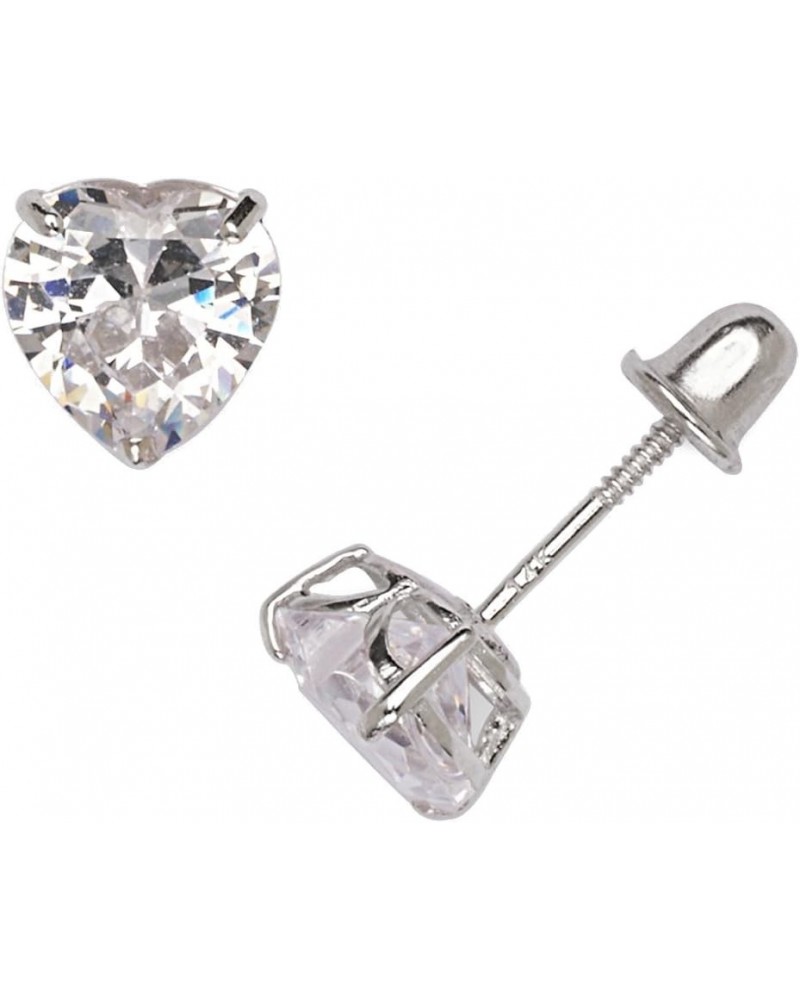 14k White Gold Heart-shaped Cubic Zirconia Screw Back Stud Earrings for Women (4-6mm) 6mm $40.70 Earrings