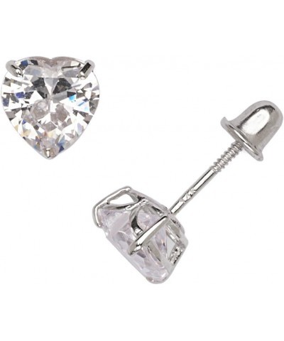 14k White Gold Heart-shaped Cubic Zirconia Screw Back Stud Earrings for Women (4-6mm) 6mm $40.70 Earrings