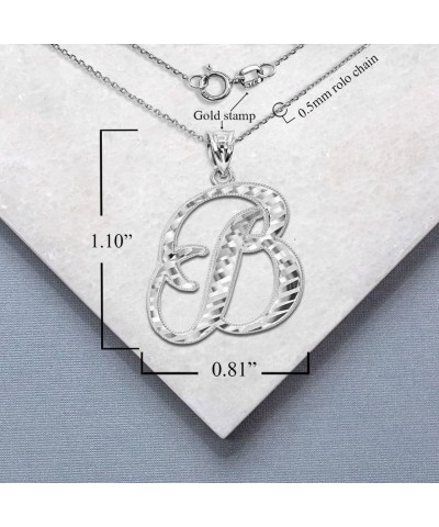 10K or 14K White Gold Fine Script Initial A-Z Letter Pendant Charm Necklace - Choice of Cursive Letter & Metal B - 10K White ...