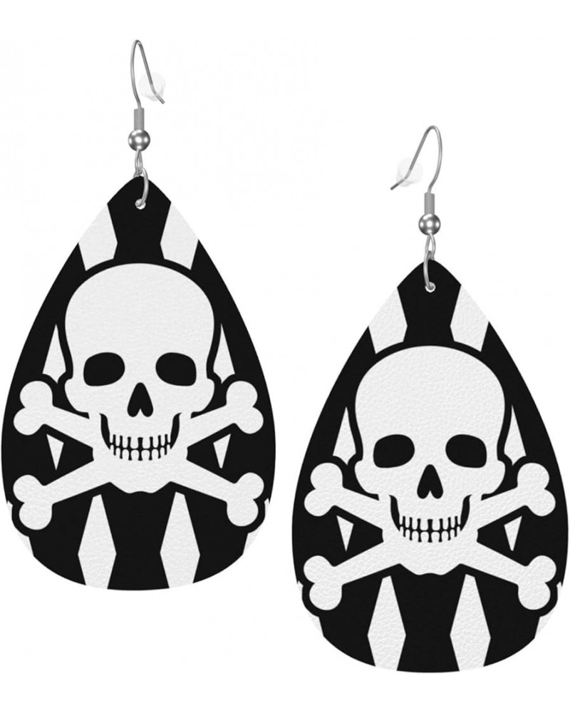 Skull Faux Leather Earrings For Women Girls Lightweight Teardrop Dangle Earrings Gift Skull $7.53 Earrings