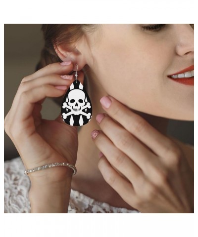 Skull Faux Leather Earrings For Women Girls Lightweight Teardrop Dangle Earrings Gift Skull $7.53 Earrings