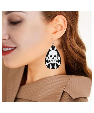 Skull Faux Leather Earrings For Women Girls Lightweight Teardrop Dangle Earrings Gift Skull $7.53 Earrings