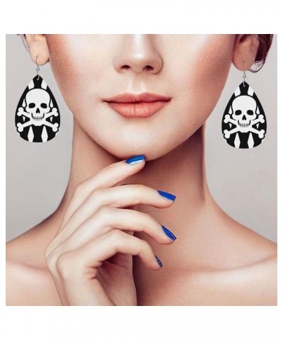 Skull Faux Leather Earrings For Women Girls Lightweight Teardrop Dangle Earrings Gift Skull $7.53 Earrings