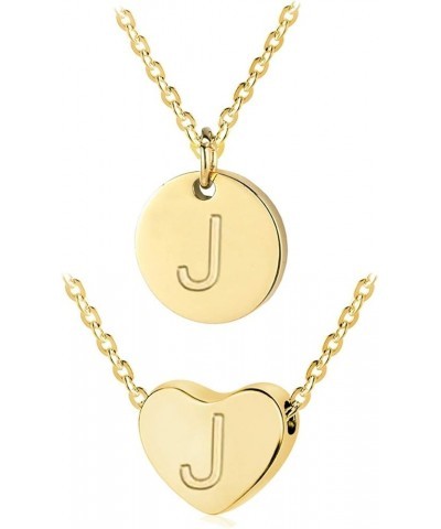 Heart and Disc Letter necklaces for Women Initial Pendant Necklace for Girls Silver J-Heart+Disc-Gold $8.09 Necklaces