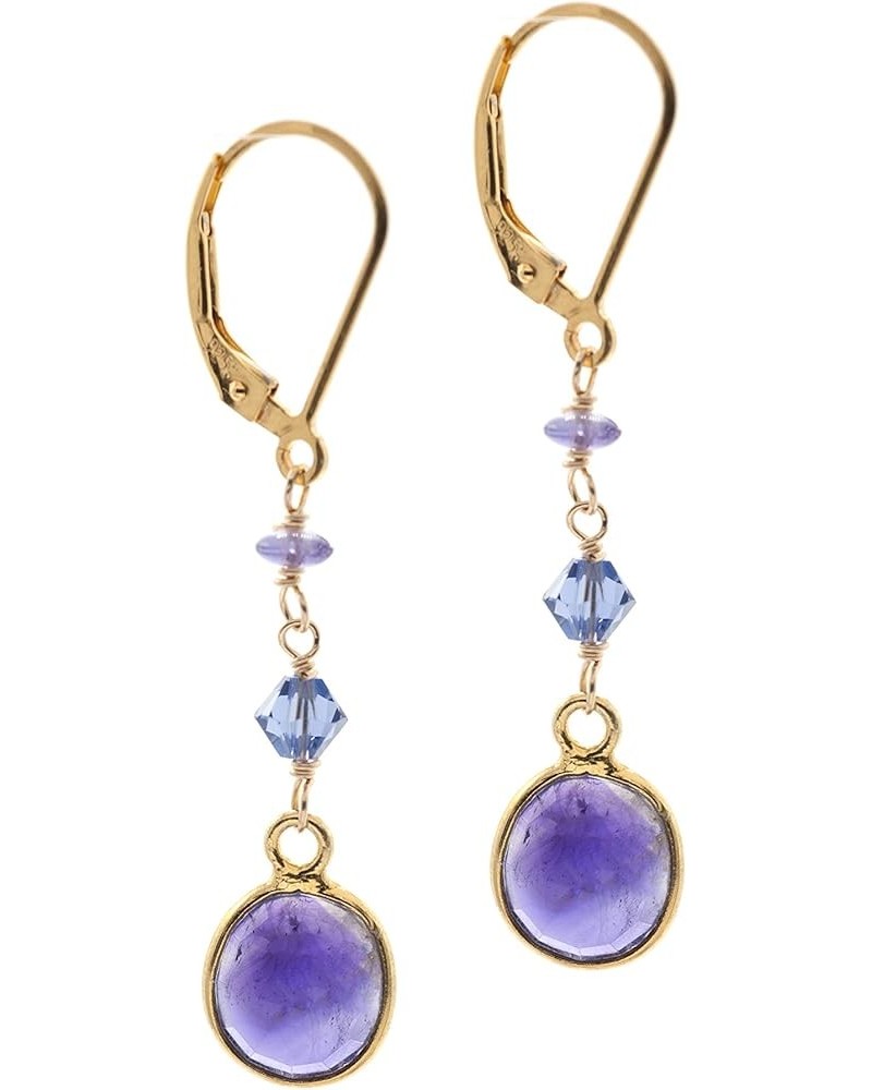 14k Gold-Filled Leverback Semi-Precious Gemstone Bezel Beaded Drop Earrings with Austrian Crystal Accents amethyst $14.76 Ear...