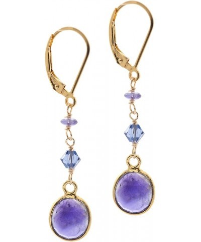 14k Gold-Filled Leverback Semi-Precious Gemstone Bezel Beaded Drop Earrings with Austrian Crystal Accents amethyst $14.76 Ear...