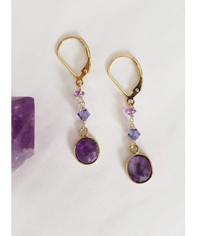 14k Gold-Filled Leverback Semi-Precious Gemstone Bezel Beaded Drop Earrings with Austrian Crystal Accents amethyst $14.76 Ear...