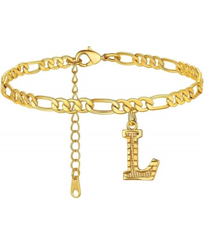 Anklets With Initials for Women, Personalized 4.5MM Gold Figaro Chain Letter Ankle Bracelets Summer Jewelry, 22-27cm Length L...