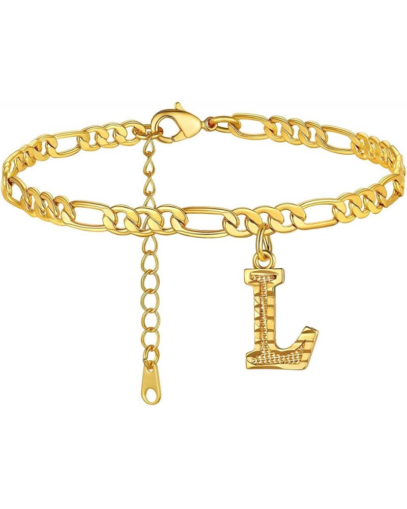 Anklets With Initials for Women, Personalized 4.5MM Gold Figaro Chain Letter Ankle Bracelets Summer Jewelry, 22-27cm Length L...