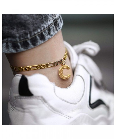 Anklets With Initials for Women, Personalized 4.5MM Gold Figaro Chain Letter Ankle Bracelets Summer Jewelry, 22-27cm Length L...