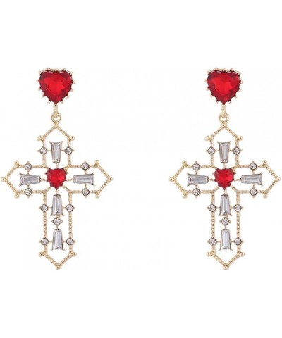 Vintage Rhinestone Baroque Heart Cross Dangle Earrings for Women Girls 925 Sterling Silver Post Pin Love Birthstone Crystal C...