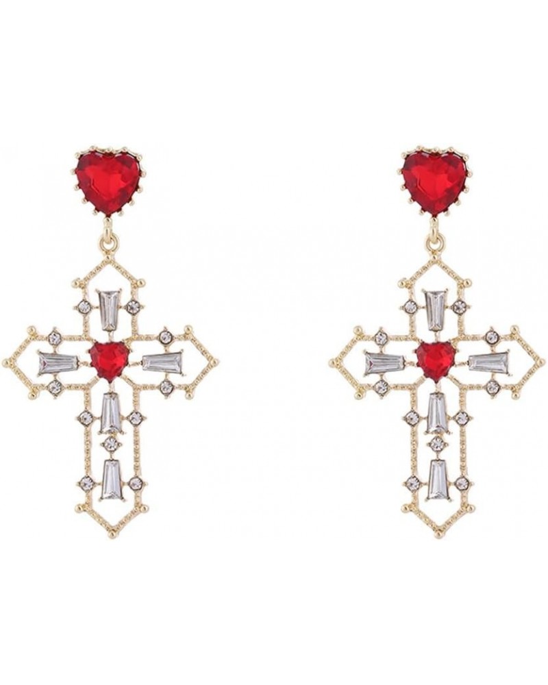 Vintage Rhinestone Baroque Heart Cross Dangle Earrings for Women Girls 925 Sterling Silver Post Pin Love Birthstone Crystal C...