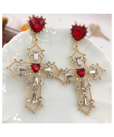 Vintage Rhinestone Baroque Heart Cross Dangle Earrings for Women Girls 925 Sterling Silver Post Pin Love Birthstone Crystal C...