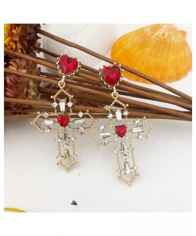 Vintage Rhinestone Baroque Heart Cross Dangle Earrings for Women Girls 925 Sterling Silver Post Pin Love Birthstone Crystal C...