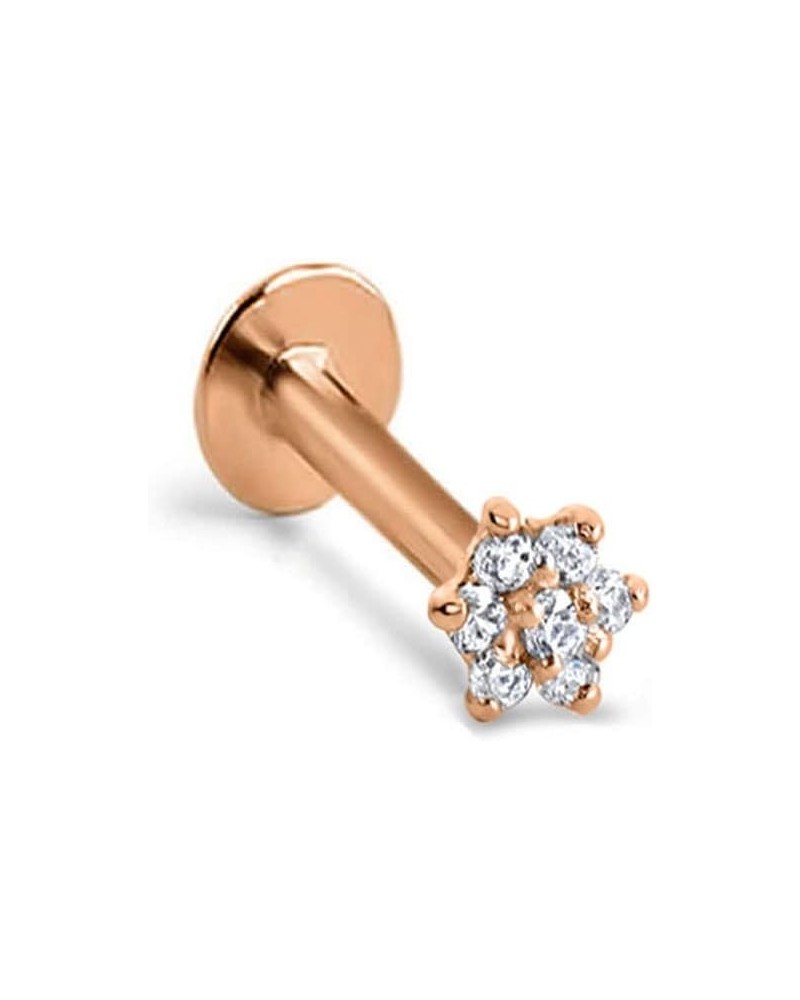 14k Solid Yellow Gold Threadless Push Pin Nose Ring Stud Clear Flower CZ 18G, 16G Rose Gold-18G-1/4" Post $21.15 Body Jewelry