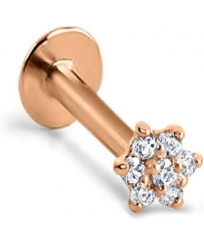 14k Solid Yellow Gold Threadless Push Pin Nose Ring Stud Clear Flower CZ 18G, 16G Rose Gold-18G-1/4" Post $21.15 Body Jewelry