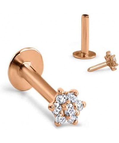 14k Solid Yellow Gold Threadless Push Pin Nose Ring Stud Clear Flower CZ 18G, 16G Rose Gold-18G-1/4" Post $21.15 Body Jewelry