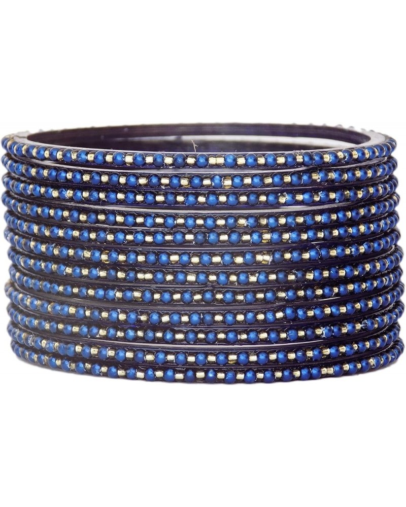 Indian Bollywood Traditional Glass Bangles Set Churi Multi Color Bangle Bracelet For Women Jewelry Bangles Dark Blue 2.4 Inch...