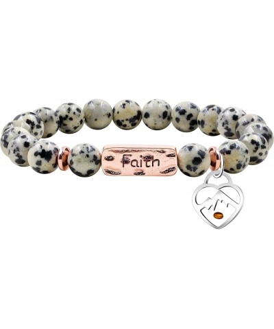 Natural Stone 8MM Beads Bracelet with Faith Mustard Seed Charms Inspirational Courage Bracelets for Women Men Dalmatian Stone...